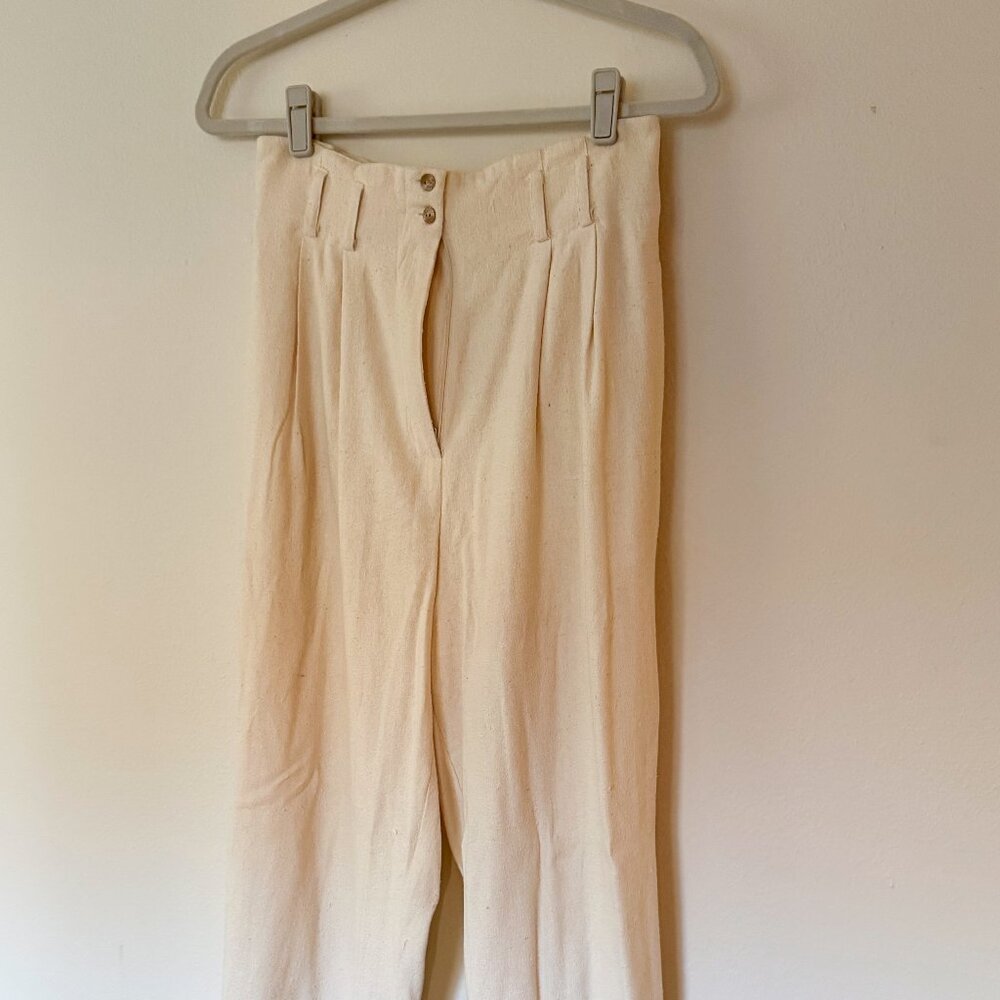 Cream color silk noil trousers
